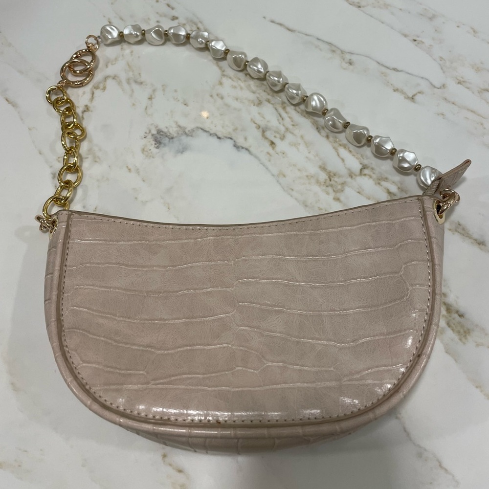 ZARA Elegant Cream Croc-Embossed Women's Bag